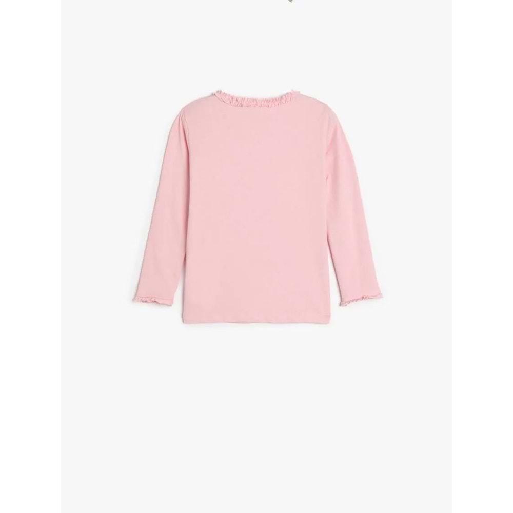 Kız Bebek Basic Tişört Uzun Kollu Fırfır Detaylı Bisiklet Yaka Pamuklu 5SMG10045AK - KOTON - PEMBE - 9-12 AY