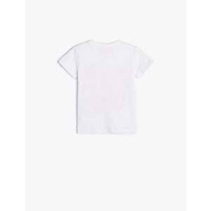 Kız Bebek Kelebek Baskılı Bisiklet Yaka Kısa Kollu Pamuklu Tişört 5SMG10026AK - KOTON - EKRU - 9-12 AY