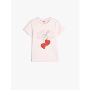 Kız Bebek Kalp Baskılı Kısa Kollu Bisiklet Yaka Pamuklu Tişört 5SMG10023AK - KOTON - PEMBE - 12-18 AY