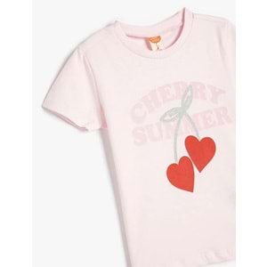Kız Bebek Kalp Baskılı Kısa Kollu Bisiklet Yaka Pamuklu Tişört 5SMG10023AK - KOTON - PEMBE - 9-12 AY