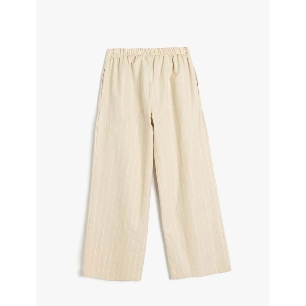 Yüksek Bel Geniş Paça Pamuklu Çizgili Pantolon 5SKG40110AW