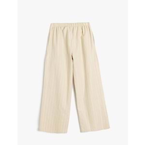 Yüksek Bel Geniş Paça Pamuklu Çizgili Pantolon 5SKG40110AW