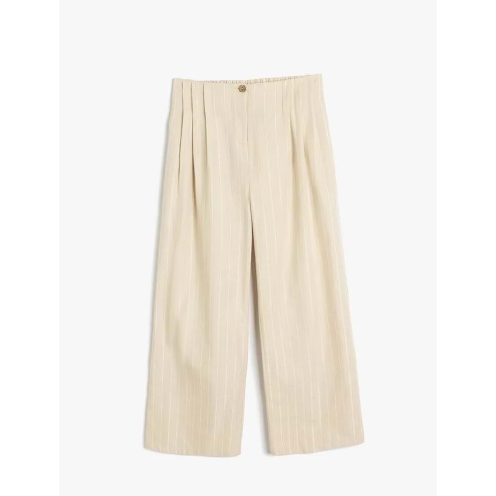 Yüksek Bel Geniş Paça Pamuklu Çizgili Pantolon 5SKG40110AW