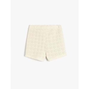 Kız Çocuk Düz Örgü Desenli Kroşe Mini Şort 5SKG40130AK - KOTON - BEJ - 13-14 YAŞ