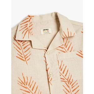 Erkek Çocuk Pamuklu Kısa Kollu Yaprak Desenli Gömlek 5SKB60074TW - KOTON - EKRU - 5-6 YAŞ