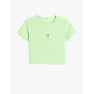 Kız Çocuk Palmiye Desenli Pencere Detaylı Tişört 5SKG10085AK - KOTON - YEŞİL - 5-6 YAŞ