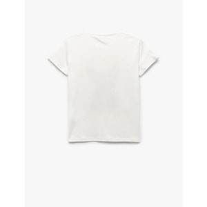 Kız Çocuk Bisiklet Yaka Pamuklu Köpek Baskılı Kısa Kollu Tişört - KOTON - EKRU - 4-5 YAŞ