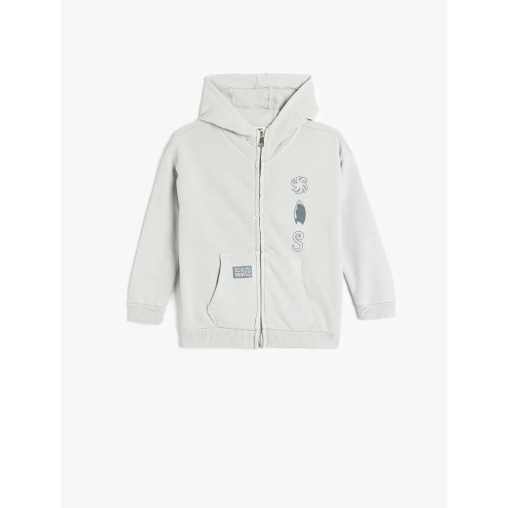 Erkek Çocuk Kapşonlu Pamuklu Uzun Kollu Fermuarlı Sweatshirt 5SKB10266TK - KOTON - GRİ - 7-8 YAŞ