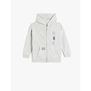 Erkek Çocuk Kapşonlu Pamuklu Uzun Kollu Fermuarlı Sweatshirt 5SKB10266TK - KOTON - GRİ - 7-8 YAŞ