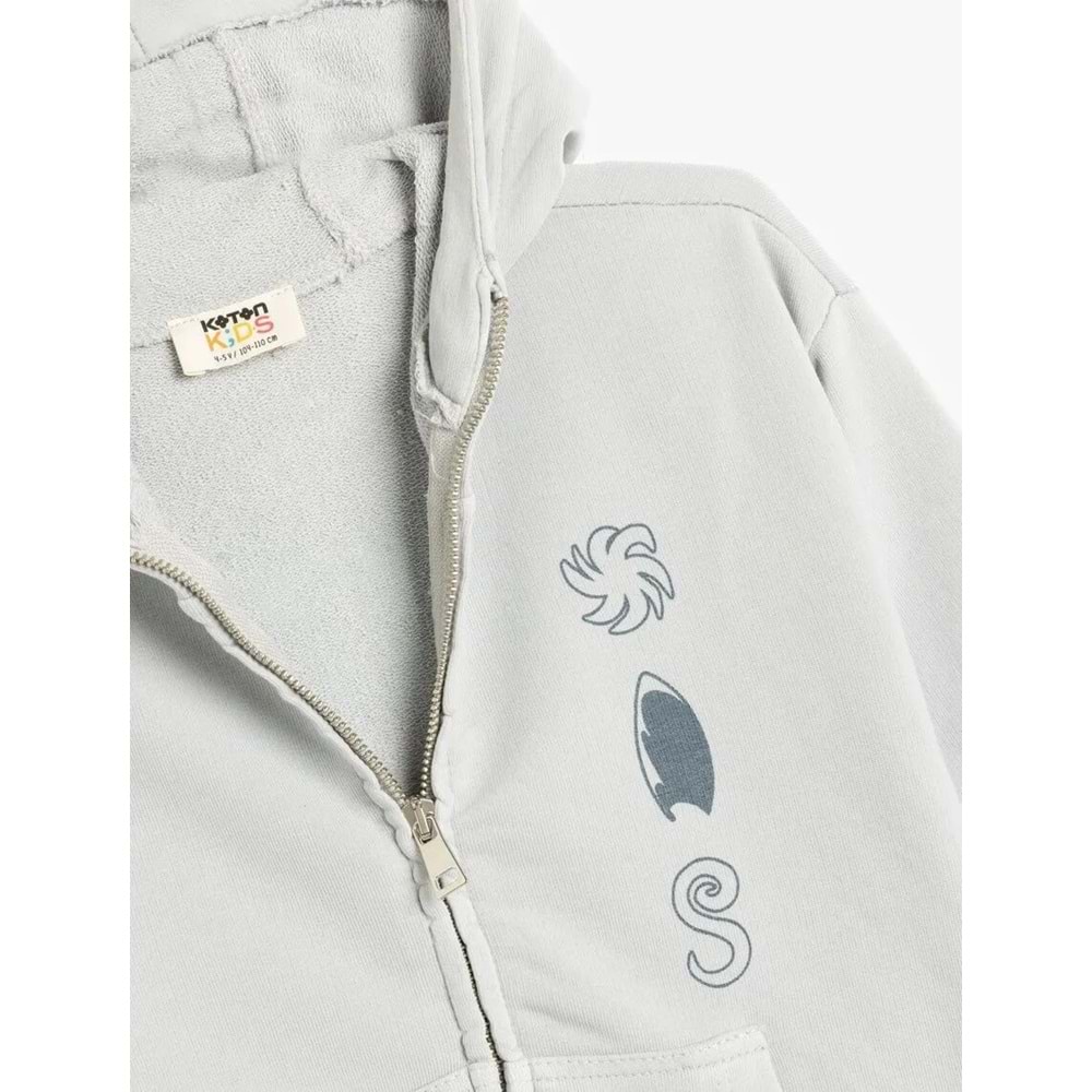 Erkek Çocuk Kapşonlu Pamuklu Uzun Kollu Fermuarlı Sweatshirt 5SKB10266TK - KOTON - GRİ - 7-8 YAŞ
