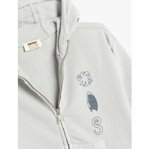 Erkek Çocuk Kapşonlu Pamuklu Uzun Kollu Fermuarlı Sweatshirt 5SKB10266TK - KOTON - GRİ - 7-8 YAŞ