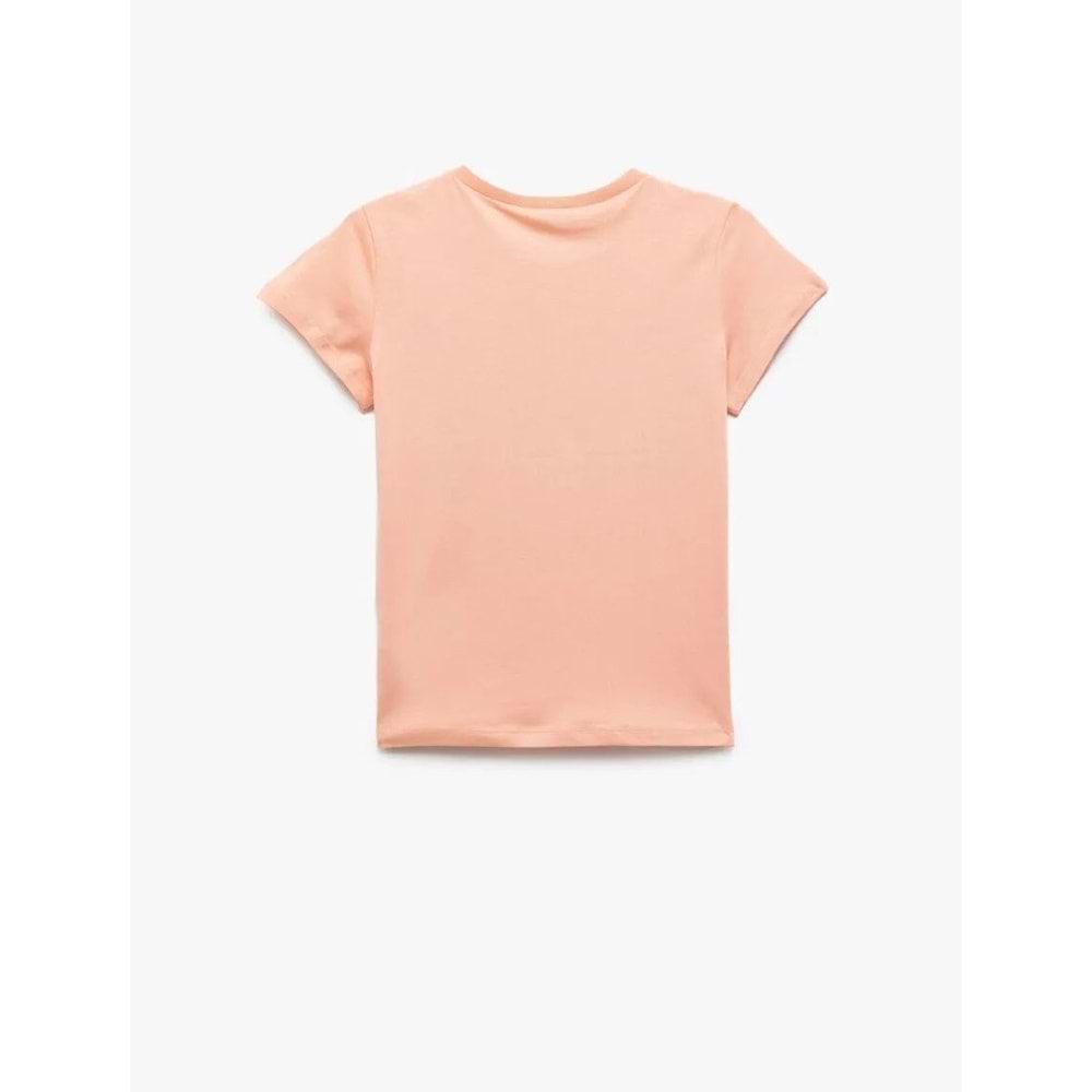 Kız Çocuk Pamuklu Kalp Baskılı Bisiklet Yaka Kısa Kollu Tişört - KOTON - PEMBE - 9-10 YAŞ