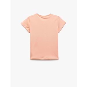 Kız Çocuk Pamuklu Kalp Baskılı Bisiklet Yaka Kısa Kollu Tişört - KOTON - PEMBE - 9-10 YAŞ