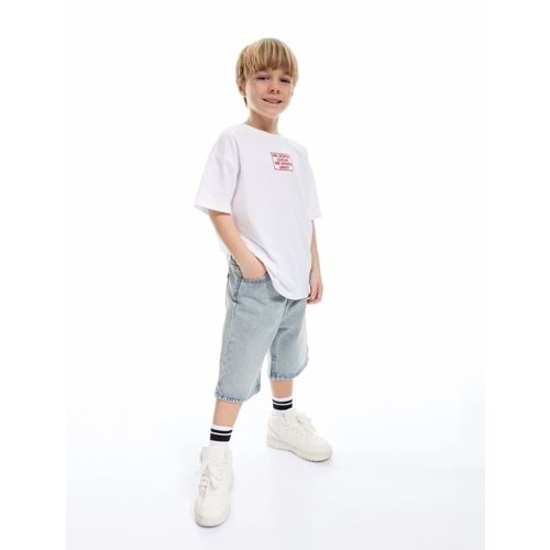 Erkek Çocuk Bisiklet Yaka Kısa Kollu Pamuklu Baskılı Tişört 5SKB10485TK