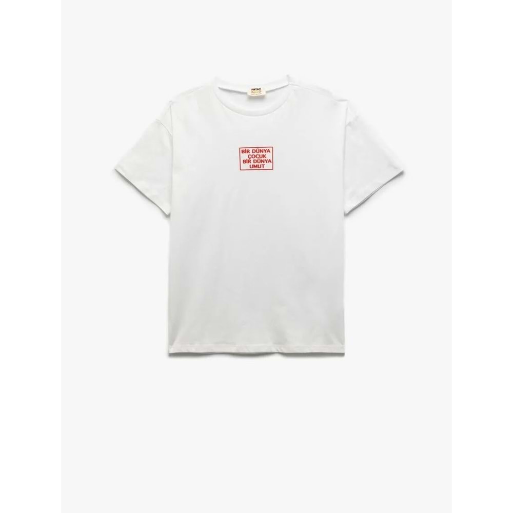 Erkek Çocuk Bisiklet Yaka Kısa Kollu Pamuklu Baskılı Tişört 5SKB10485TK - KOTON - BEYAZ - 7-8 YAŞ
