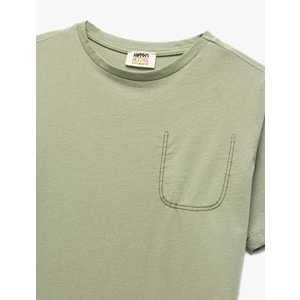 Erkek Çocuk Cep Detaylı Kısa Kollu Bisiklet Yaka Pamuklu Tişört 5SKB10542TK - KOTON - YEŞİL - 9-10 YAŞ