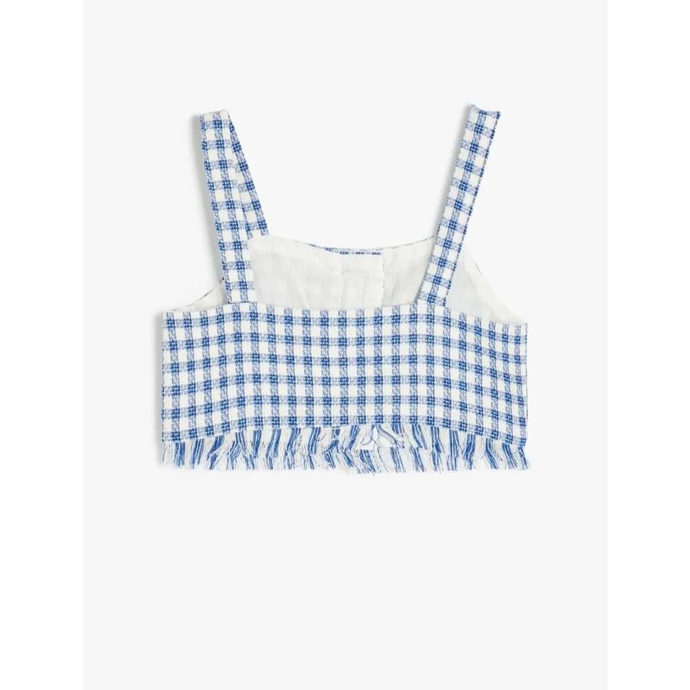 Kız Çocuk Kare Yaka Ekose Desenli Tüvit Crop Bluz 5SKG60036AW - KOTON - LACİVERT EKOSELİ - 5-6 YAŞ