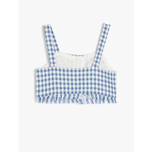 Kız Çocuk Kare Yaka Ekose Desenli Tüvit Crop Bluz 5SKG60036AW