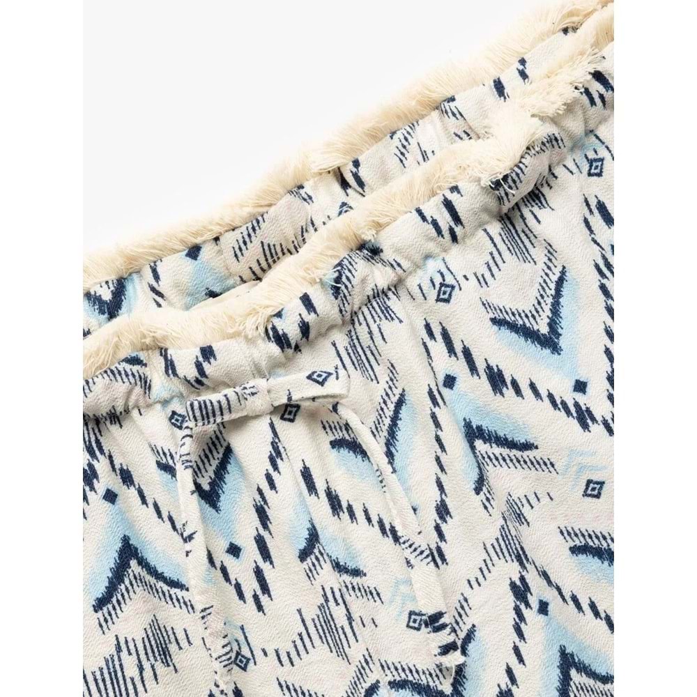 Kız Çocuk Viskon Beli Bağcıklı Desenli Düz Paça Pantolon 5SKG40007AW - KOTON - MAVİ - 7-8 YAŞ