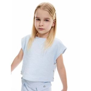 Düğme Detaylı Kolsuz Bisiklet Yaka Crop Bluz 5SKG60042AK - KOTON - MAVİ - 7-8 YAŞ