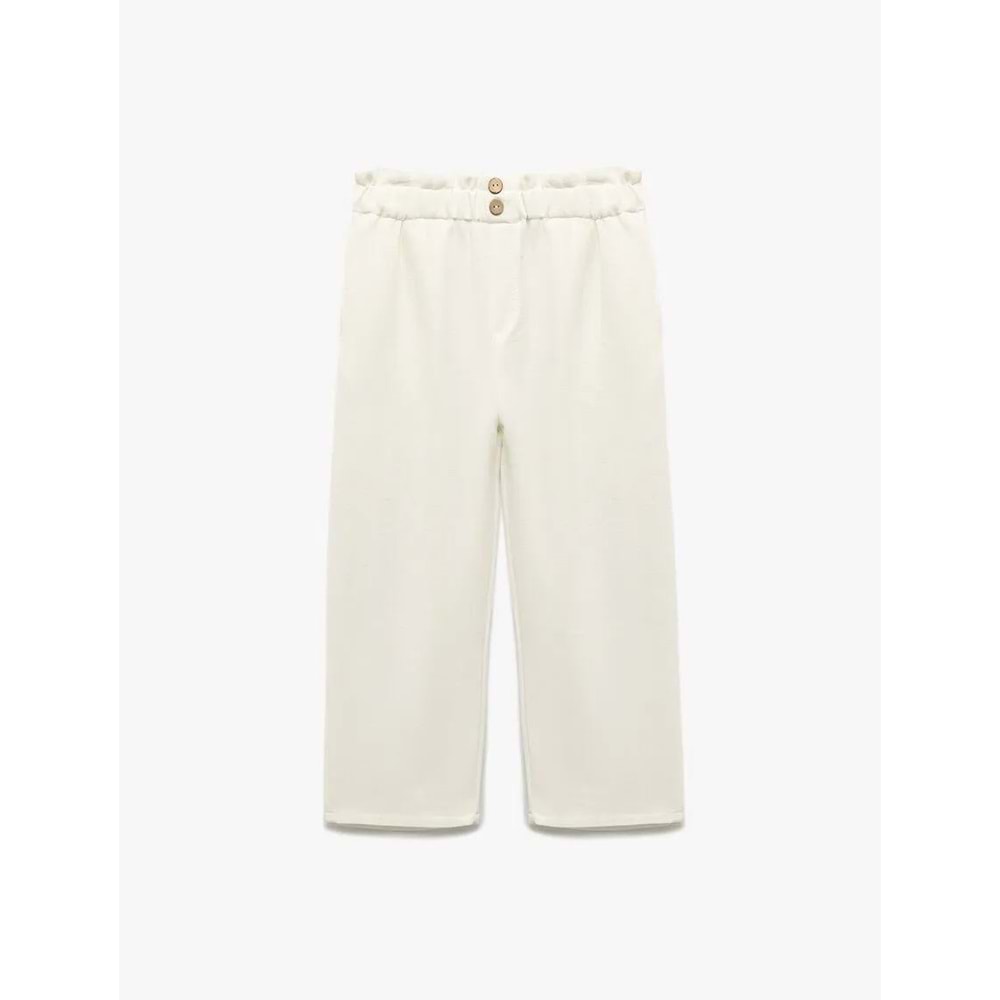 Kız Çocuk Beli Lastikli Keten ve Viskon Karışımlı Basic Pantolon 5SKG40018AW - KOTON - BEYAZ - 5-6 YAŞ