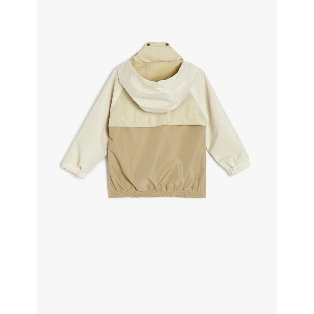 Erkek Bebek Renk Bloklu Fermuarlı Cepli Kapşonlu Ceket 5SMB20001TK - KOTON - HAKİ - 3-4 YAŞ