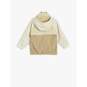 Erkek Bebek Renk Bloklu Fermuarlı Cepli Kapşonlu Ceket 5SMB20001TK - KOTON - HAKİ - 3-4 YAŞ