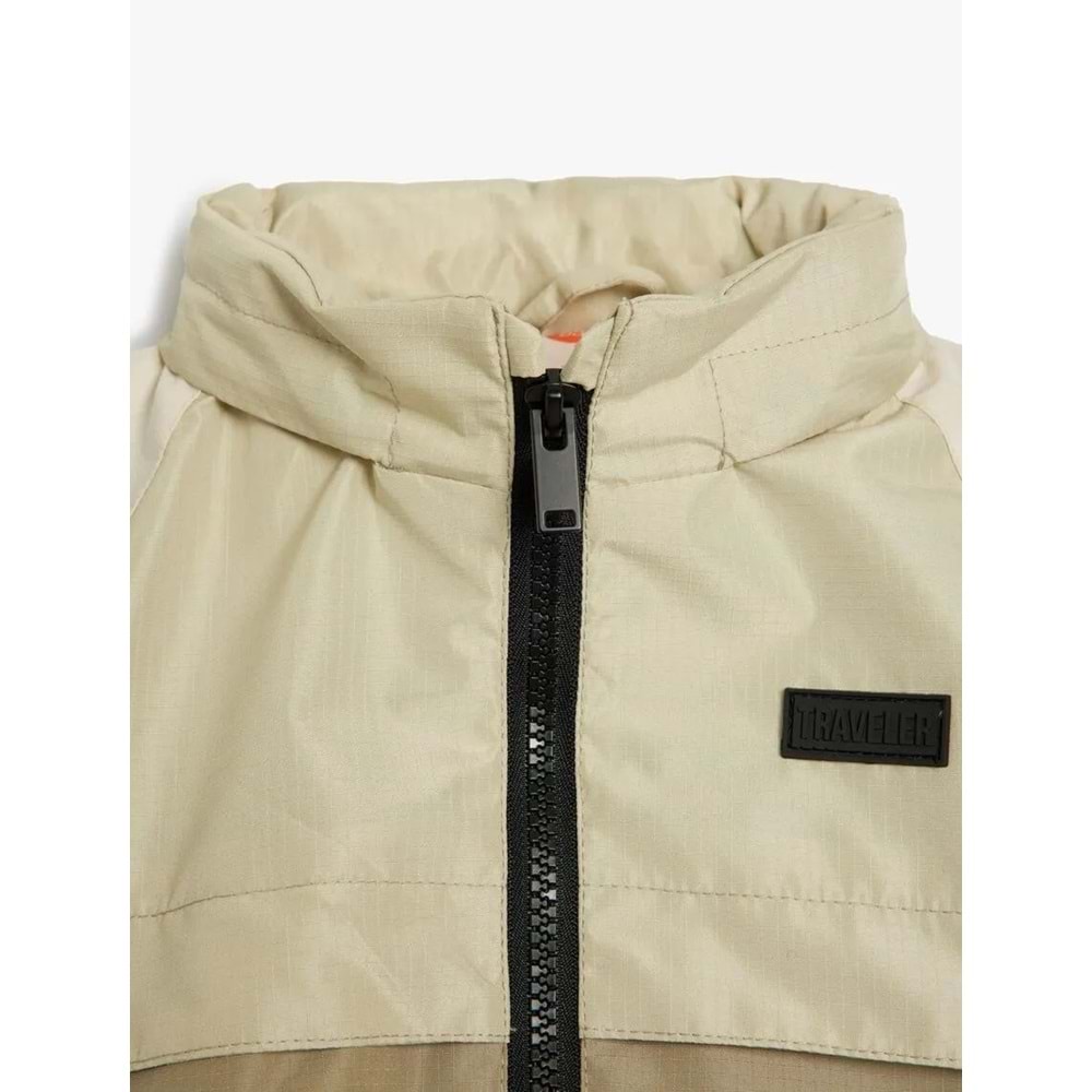 Erkek Bebek Renk Bloklu Fermuarlı Cepli Kapşonlu Ceket 5SMB20001TK - KOTON - HAKİ - 3-4 YAŞ