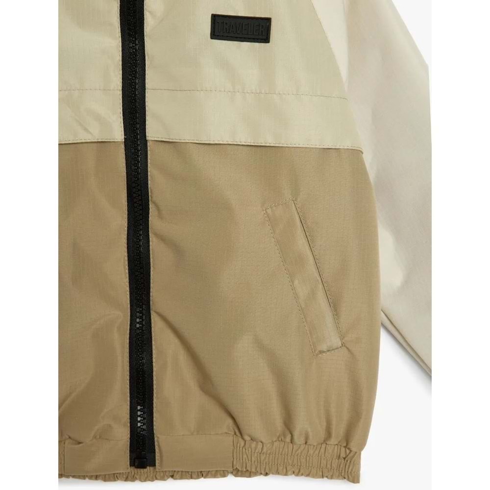 Erkek Bebek Renk Bloklu Fermuarlı Cepli Kapşonlu Ceket 5SMB20001TK - KOTON - HAKİ - 3-4 YAŞ