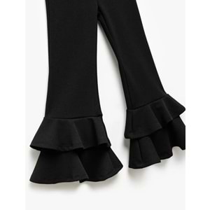 Kız Çocuk Fırfır Detaylı Dar Kesim İspanyol Paça Pantolon 5SKG40033AK - KOTON - SİYAH - 6-7 YAŞ