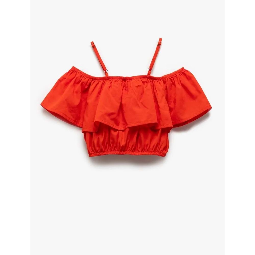 İnce Askılı Katlı Fırfırlı Crop Bluz 5SKG60069AW - KOTON - KIRMIZI - 6-7 YAŞ