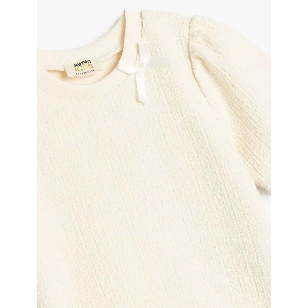 Fiyonk Detaylı Kısa Kollu Bisiklet Yaka Bluz 5SKG60075AK - KOTON - EKRU - 5-6 YAŞ