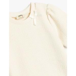 Fiyonk Detaylı Kısa Kollu Bisiklet Yaka Bluz 5SKG60075AK - KOTON - EKRU - 5-6 YAŞ