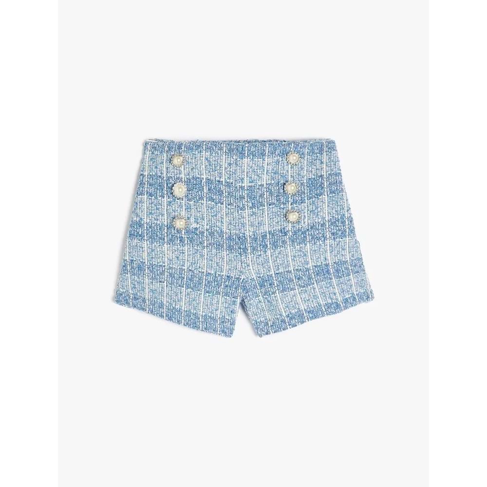 Kız Çocuk Düğme Detaylı Tüvit Şort 5SKG40046AW - KOTON - MAVİ - 9-10 YAŞ
