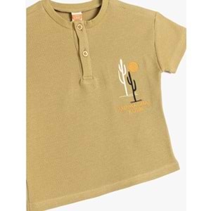 Erkek Bebek Pamuklu Kaktüs Nakış Detaylı Dokulu Tişört 5SMB10104TK - KOTON - HAKİ - 4-5 YAŞ