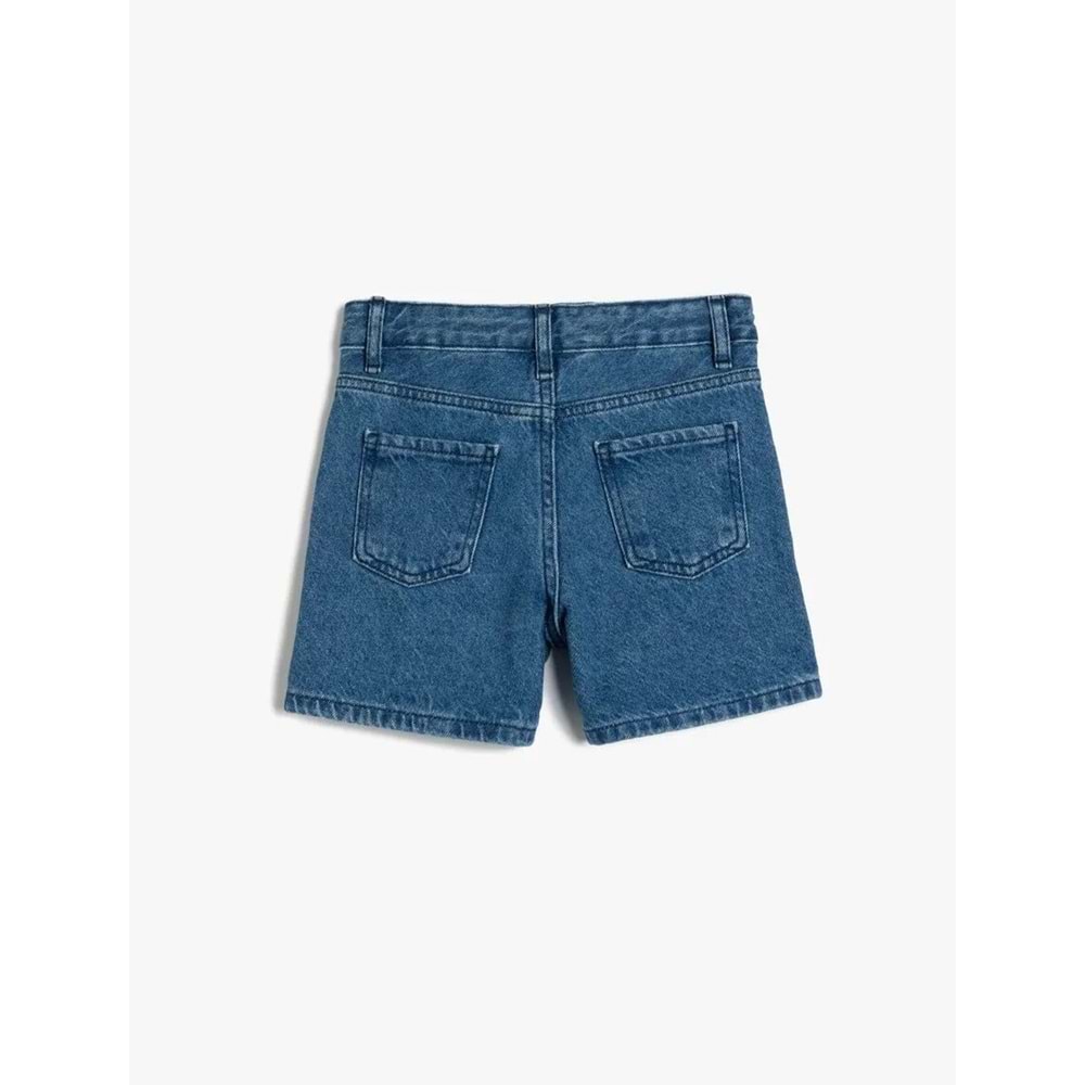 Kız Çocuk Pamuklu Yüksek Belli Örgü Detaylı Denim Şort 5SKG40104AD - KOTON - İNDİGO - 9-10 YAŞ