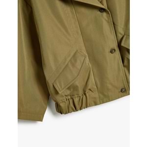 Kız Çocuk Mevsimlik Mont Kruvaze Yaka Cep Detaylı Uzun Kollu Düğmeli - KOTON - HAKİ - 9-10 YAŞ