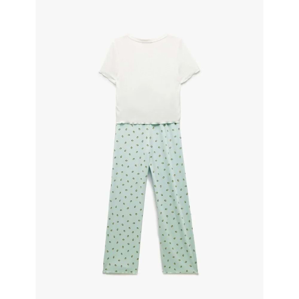 Viskon Kumaş Kısa Kollu Limon Baskılı Pijama Takımı 5SLK40078MK - KOTON - MİNT - S