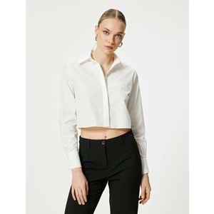 Crop Gömlek Cepli Düğmeli Uzun Kollu Pamuklu 6SAK60253PW - KOTON - BEYAZ - 34