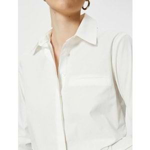 Crop Gömlek Cepli Düğmeli Uzun Kollu Pamuklu 6SAK60253PW - KOTON - BEYAZ - 34