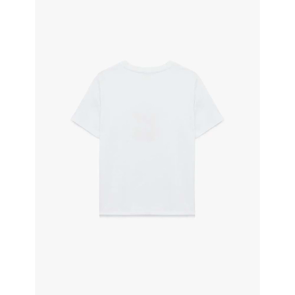 Rahat Kalıp Kısa Kollu Bisiklet Yaka Baskılı Tişört 6SAL10085IK - KOTON - EKRU - L