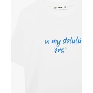 Rahat Kalıp Kısa Kollu Bisiklet Yaka Pamuklu Baskılı Tişört 6SAL10677IK - KOTON - EKRU - L