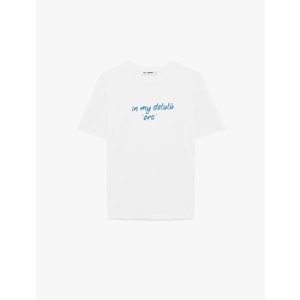 Rahat Kalıp Kısa Kollu Bisiklet Yaka Pamuklu Baskılı Tişört 6SAL10677IK - KOTON - EKRU - L