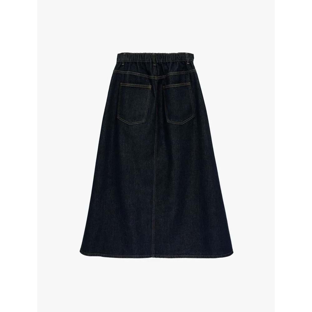 Pamuklu Düğmeli Volanlı Uzun Denim Etek - KOTON - 6SAL70004MD - KOYU İNDİGO - 38
