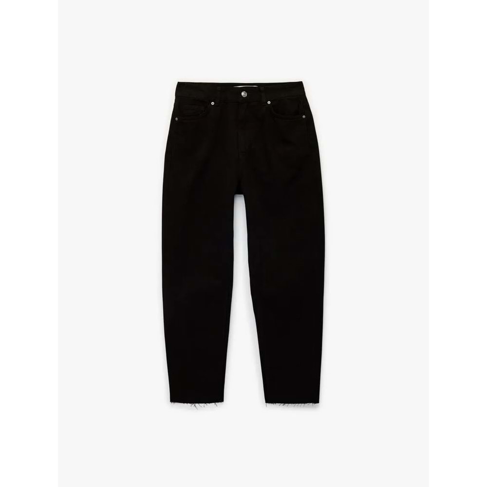 Beli Bağcıklı Pamuklu Cepli Pantolon - Loose Straight Fit Jeans - KOTON - 6SAL40075MW - SİYAH - 34