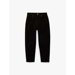 Beli Bağcıklı Pamuklu Cepli Pantolon - Loose Straight Fit Jeans - KOTON - 6SAL40075MW - SİYAH - 34