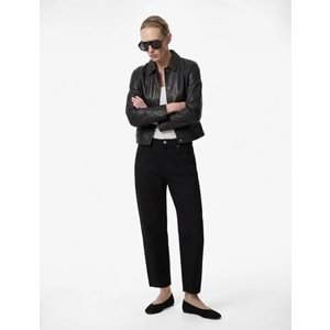 Beli Bağcıklı Pamuklu Cepli Pantolon - Loose Straight Fit Jeans - KOTON - 6SAL40075MW - SİYAH - 34