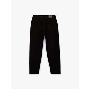 Beli Bağcıklı Pamuklu Cepli Pantolon - Loose Straight Fit Jeans - KOTON - 6SAL40075MW - SİYAH - 34