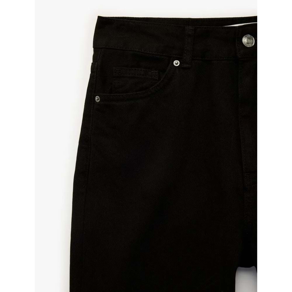 Beli Bağcıklı Pamuklu Cepli Pantolon - Loose Straight Fit Jeans - KOTON - 6SAL40075MW - SİYAH - 34