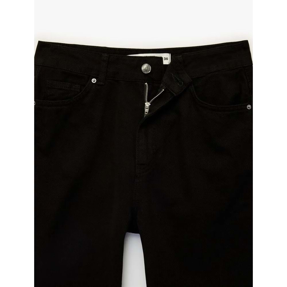 Beli Bağcıklı Pamuklu Cepli Pantolon - Loose Straight Fit Jeans - KOTON - 6SAL40075MW - SİYAH - 34